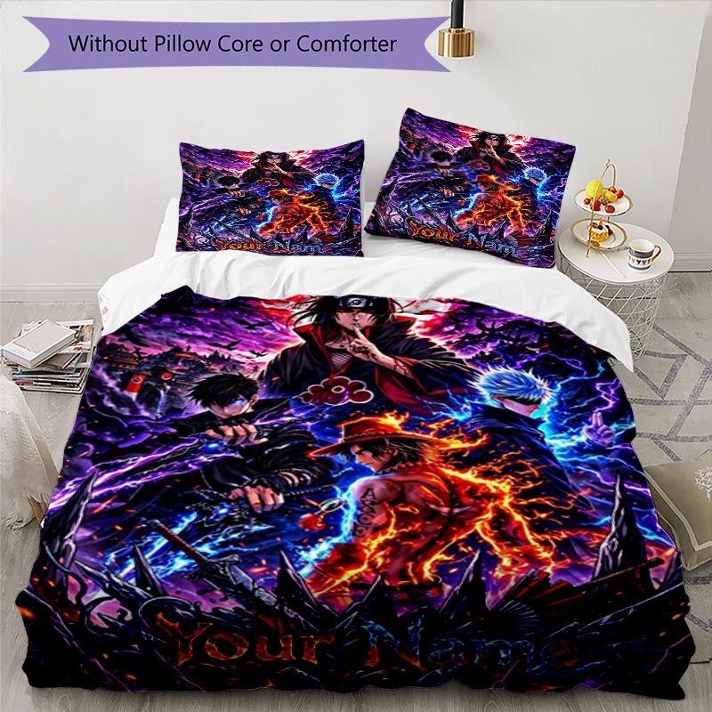 3pcs Custom Name Naruto Battle Printed Bedding Set Duvet Cover Closure Includes 1 Duvet Cover & 2 Pillowcases, Soft and Comfortable for All Seasons.