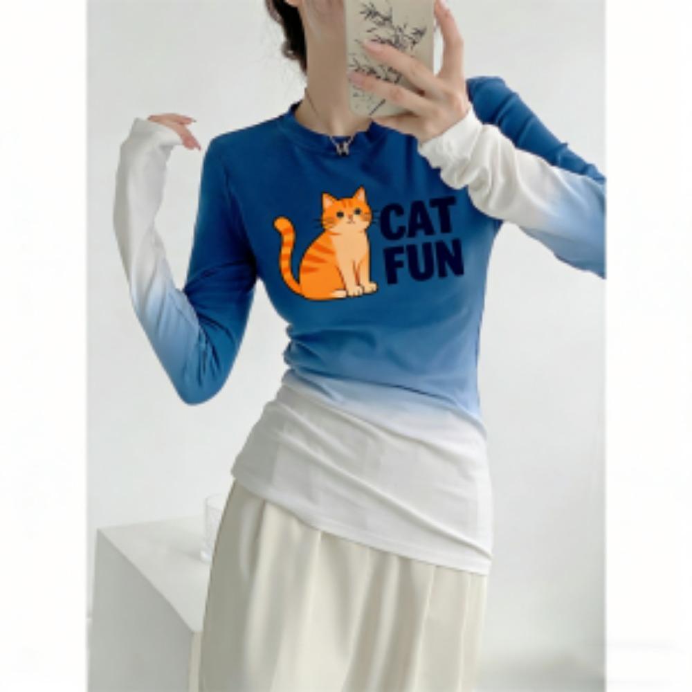 Весна Европа Америка Кот Леопардовый принт Модная женская футболка Пуловер Женская одежда с длинным рукавом Повседневные футболки для улицы Топ