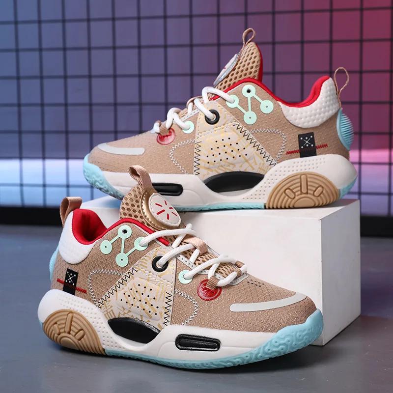 Модные детские брендовые баскетбольные кроссовки для мальчиков с толстой подошвой, нескользящие, кроссовки для девочек, детская сетчатая обувь для мальчиков и девочек, баскетбольные ботинки