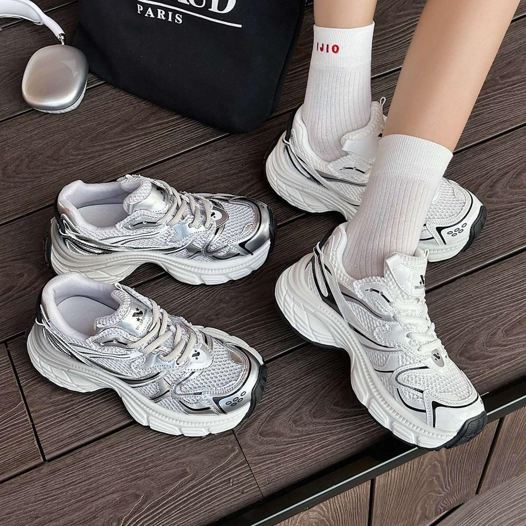 2025 новая кожаная женская обувь ультралегкие кроссовки папы ins супер огонь дышащая сетка универсальная спортивная обувь тонкая повседневная обувь