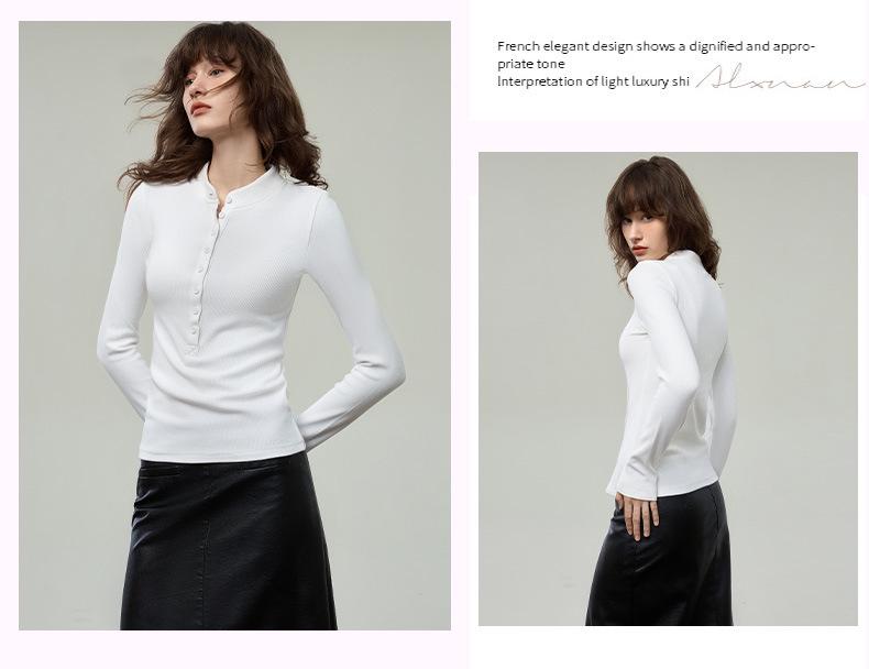 Женский топ хенли с длинным рукавом на осень 2025 года - Приталенный трикотаж с деталями на пуговицах