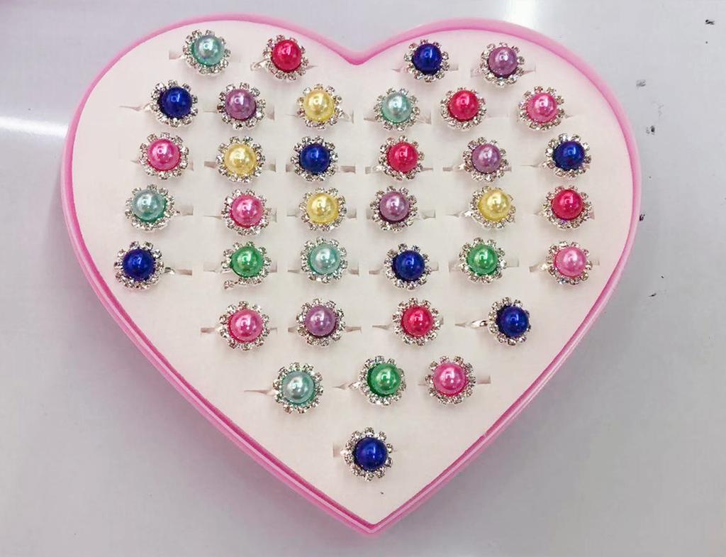 36 шт. Детское кольцо, милые безделушки для принцессы, игрушка для маленькой девочки, мультяшное хрустальное кольцо (с коробкой)