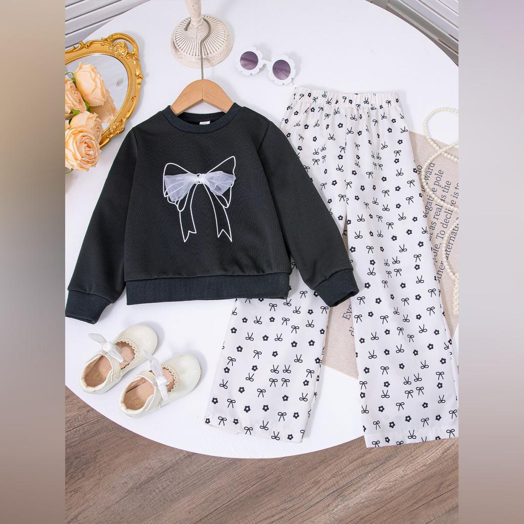 Kids Cartoon Casual Fashion Outfit Set Long Sleeve Top & Pants