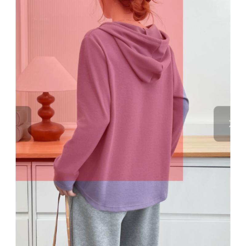 Women Plus Size Hooded Sweatshirt Half Zip Long Sleeve Slim Fit Top
