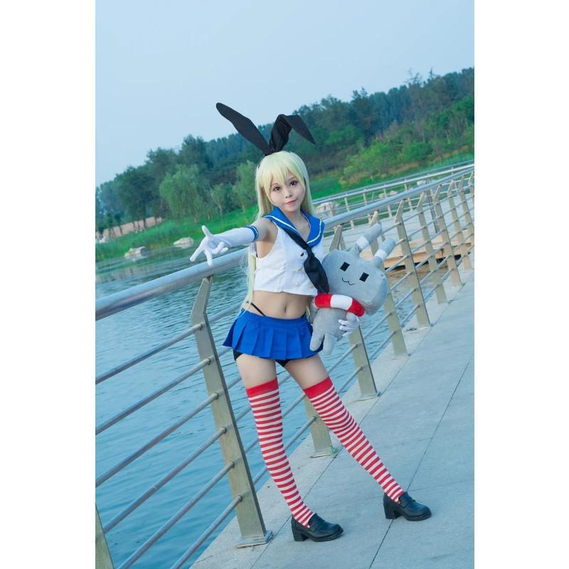 Shimakaze Косплей Аниме Kantai Коллекция Shimakaze Косплей Костюм Униформа для Девочек Парик Платье Матроски Костюм Хэллоуин Вечеринка