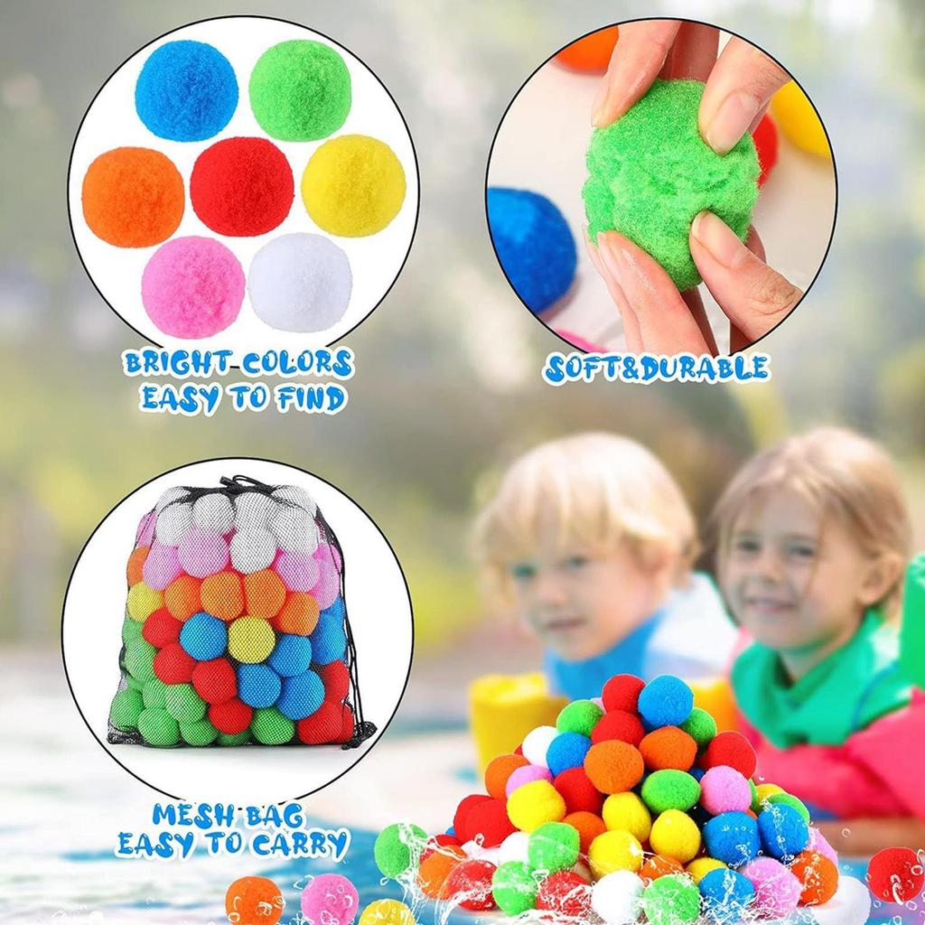 30PCS 5cm Reusable Water Sponge Balls, Quick Soak Soft Splash Pool Toys, Eco-Friendly Summer Water Games For Kids Adults Beach