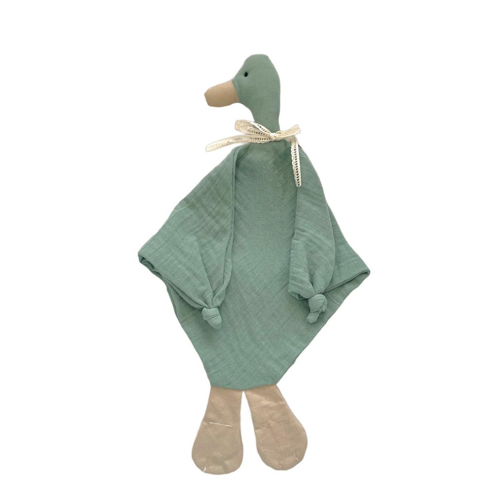 Handmade muslin goose cuddly toy (boho green)