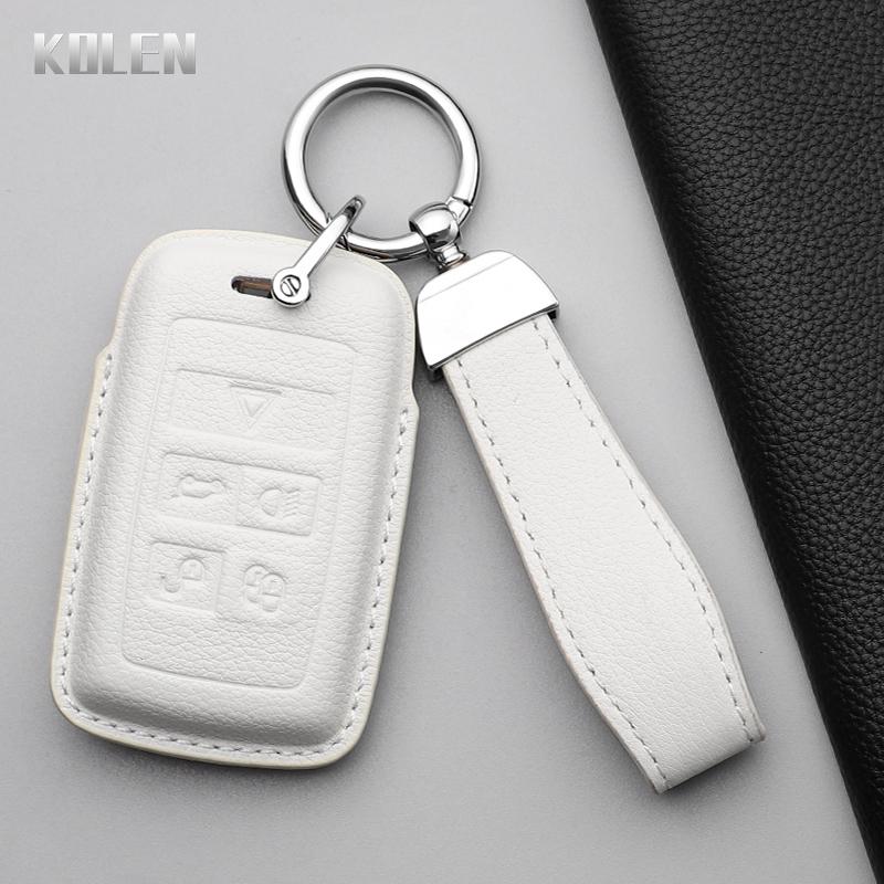 Leather Car Key Case Cover Shell for Land Rover Range Rover Sport Evoque Velar Discovery Jaguar XE XF E-Pace F-Pace XJ Keychain