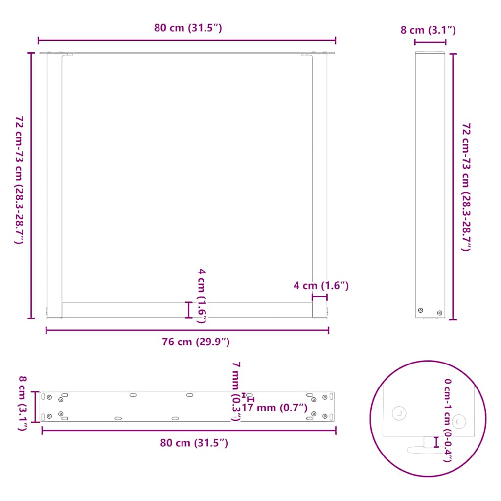 U Shaped Dining Table Legs 2 pcs Black 80x(72 73) cm Steel