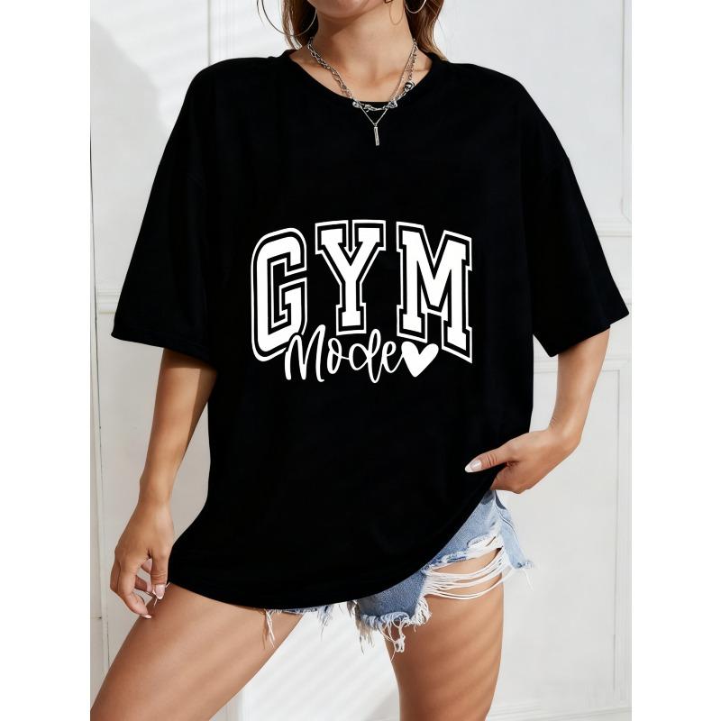 Винтажная черная оверсайз футболка с надписью в американском стиле "GYM Mode" + Принт в виде сердца – Спортивный яркий топ