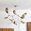 Mid-Century Modern Stilnovo-Inspired 8-Arm Sputnik Chandelier with Curved Disk Shades In Raw Brass, Elegant Light Fixture Dining Room