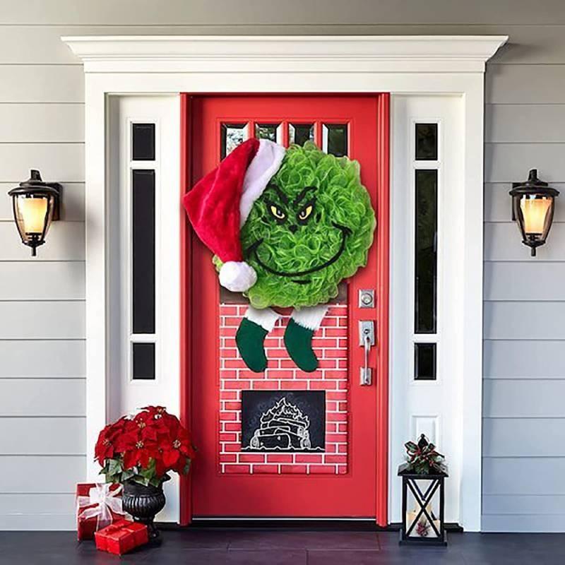 New Grinch Green Monster Plush Christmas Wreath Adorned Festive Holiday Decoration