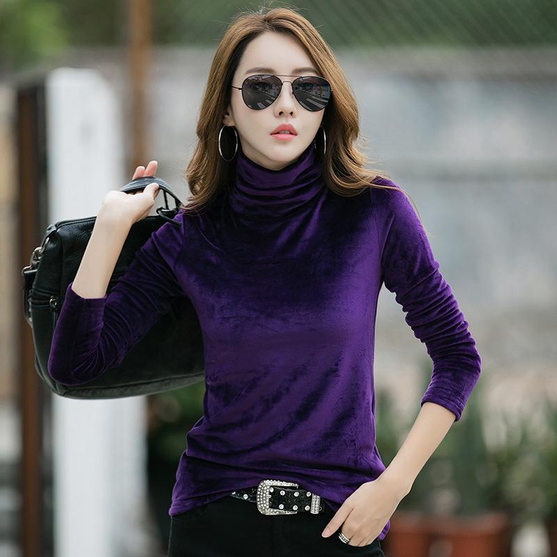 Зимняя женская 4XL теплая базовая кофта из золотистого бархата, водолазка с высоким воротом, двухсторонняя, с длинными рукавами, внутренняя часть из бархата, топ для женщин