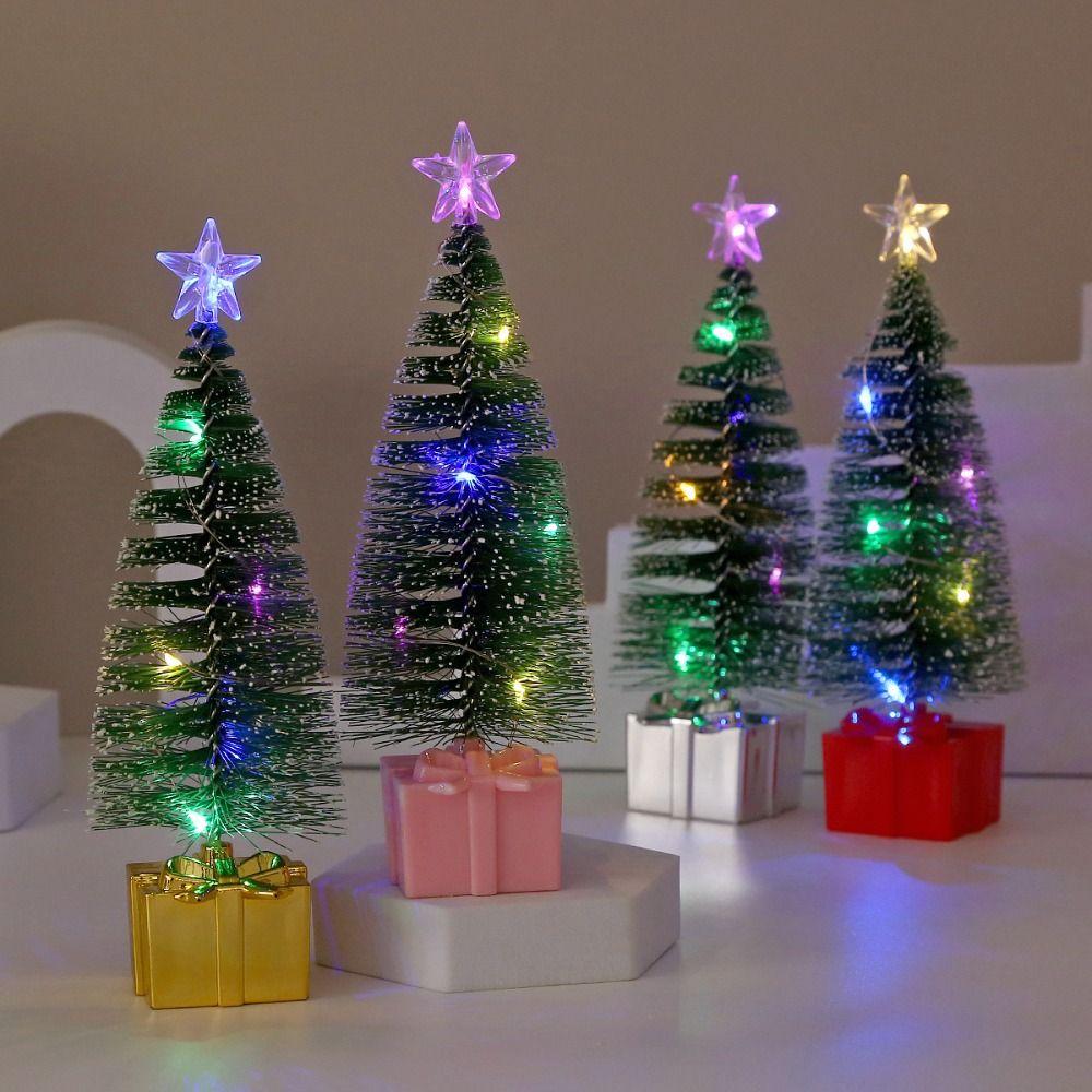 4pcs LED Colorful Xmas Tree Mini Christmas Home Decoration Toy Luminous Christmas Tree  Gift