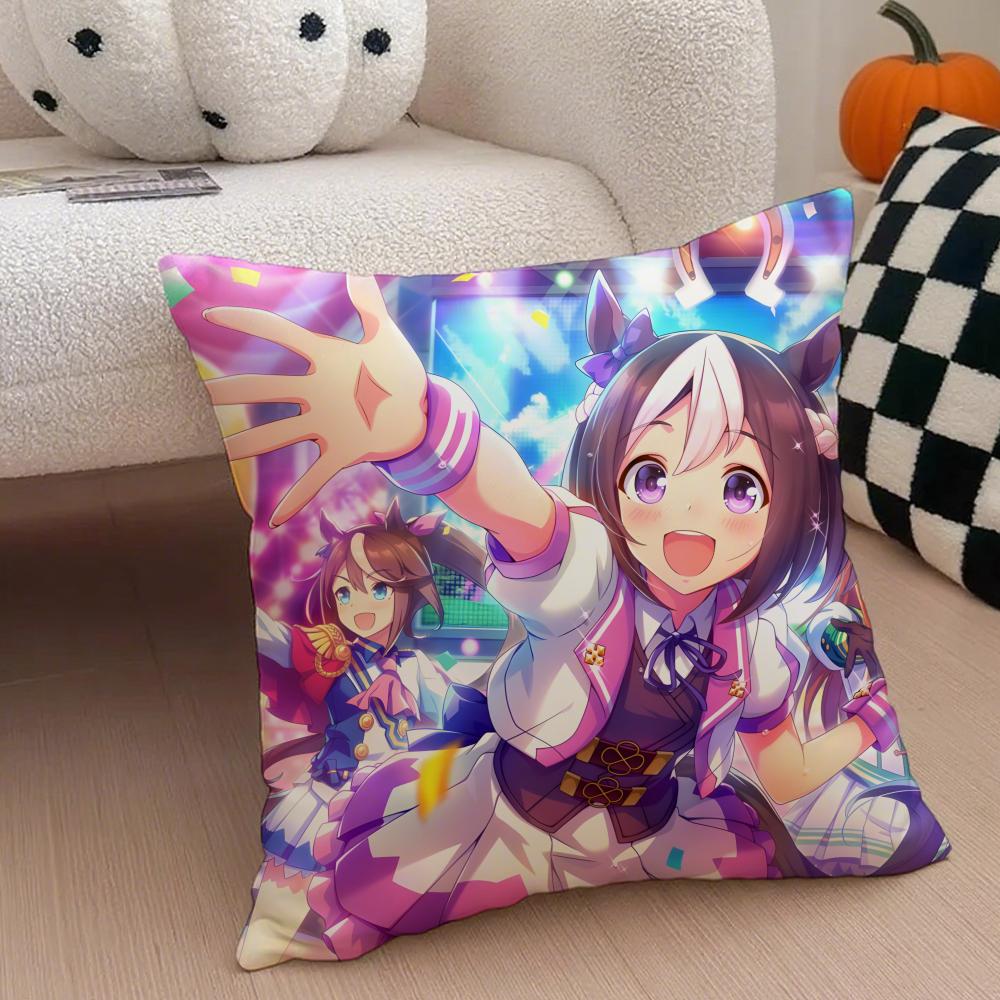 Cheerful  Anime UUmamusume Pretty Derby Cushion Cover Throw Pillow Cover Hidden Button Durable Polyester Chair Cushion