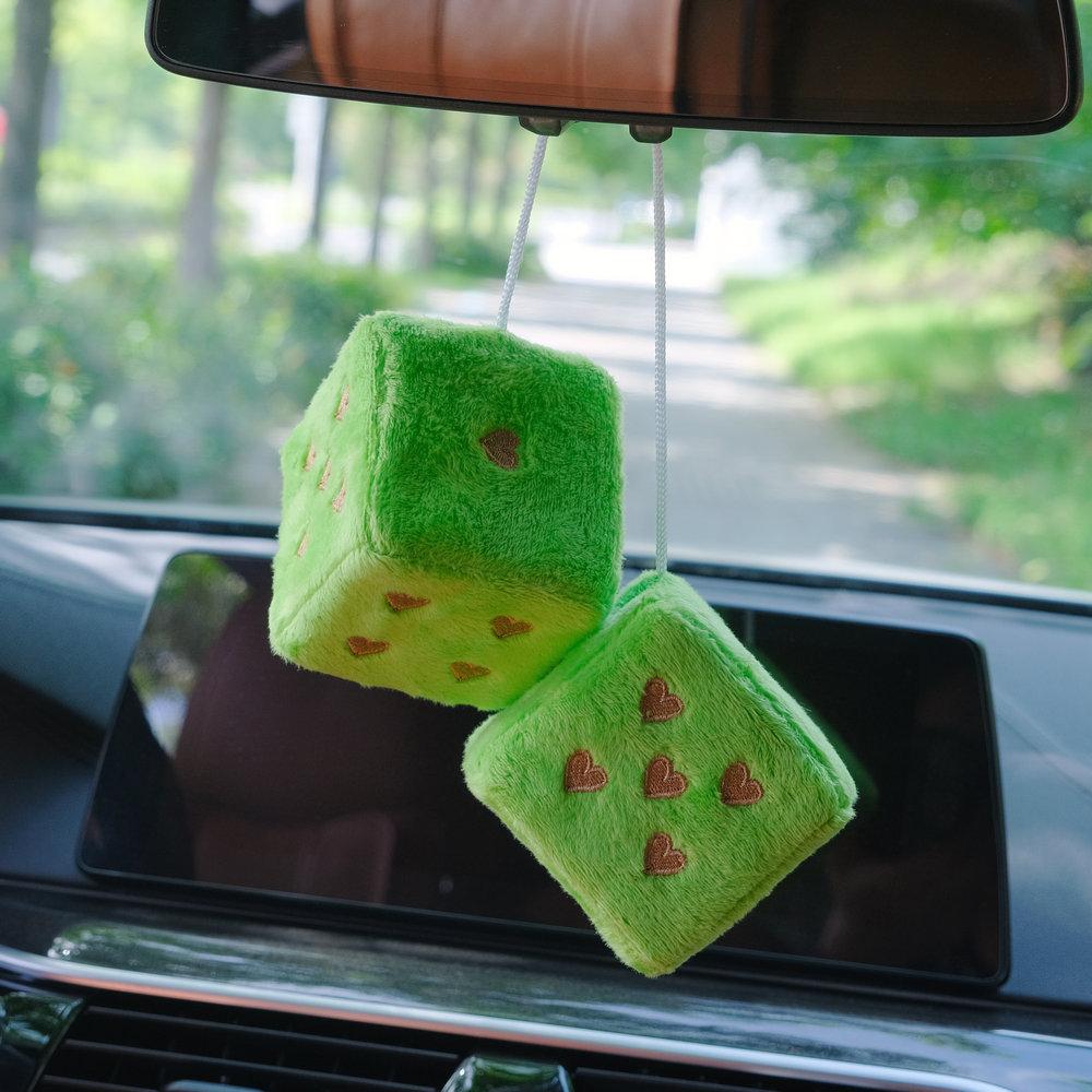 A Pair Of Plush Dice Heart-shaped Decorations For Car Rearview Mirrors, Retro Square Decorative Dice For Car Hanging Accessories