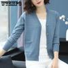 Большие размеры однотонные вязаные кардиганы женские весна осень свободные длинные рукава шерстяные жакеты короткие кардиганы