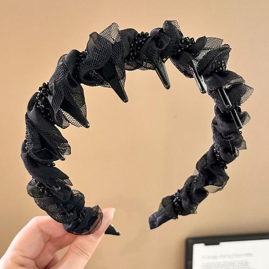 Высокий череп Имитация жемчуга Повязка на голову Противоскользящий дизайн Декор лентой Волосы