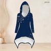 Women Plus Size Navy Blue Printed Hooded Long Sleeve High Low Top Fitted Pants Two Piece Set