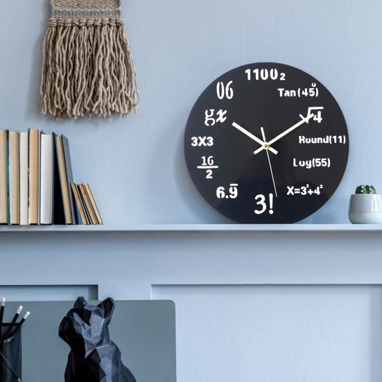 Math Wall Clock Silent Non-Ticking Quartz Movement with Hanging Hook Wooden Clock for Classroom Home Decoration