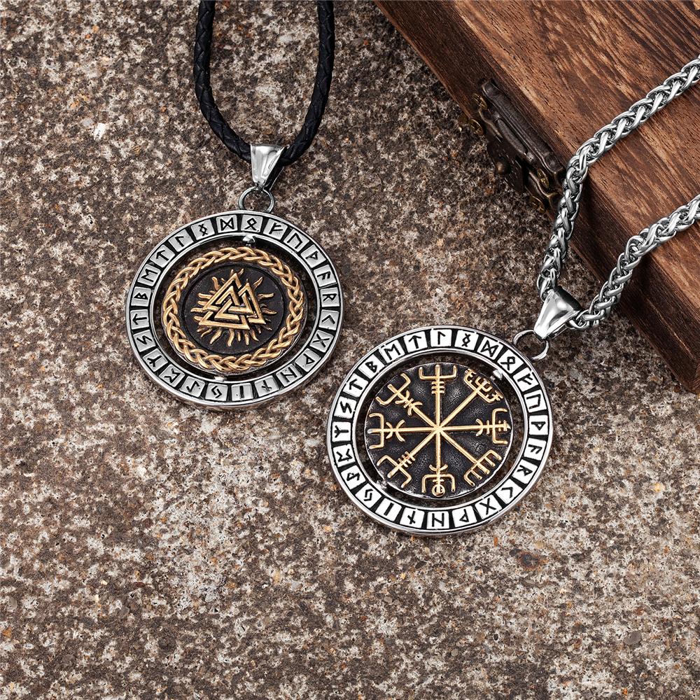 Вращение викингов руны компас ожерелья мужские скандинавские треугольники валькнут вегвизир амулет кулон из нержавеющей стали скандинавские украшения