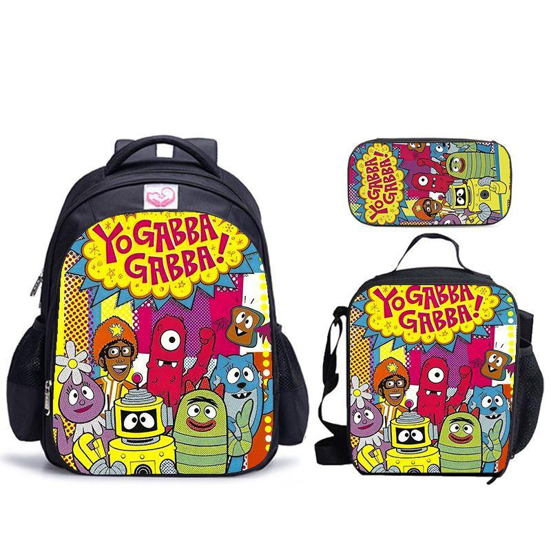 Школьный набор с принтом Yogabbagabba Yo Gabba Gabbalan Рюкзак Сумка для еды Пенал Набор из 3 предметов