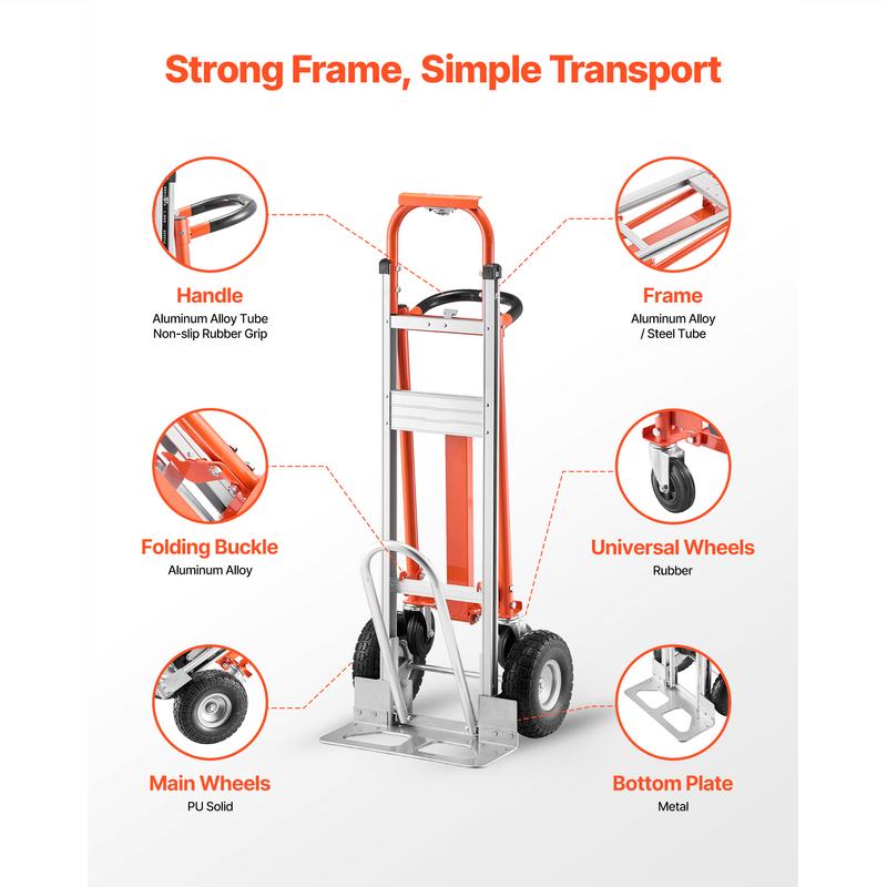 SucceBuy 4 in 1 Hand Truck 1000 lbs Load Capacity for 4-Wheel Mode Aluminum Alloy Portable Trolley Dolly for Moving Home Office
