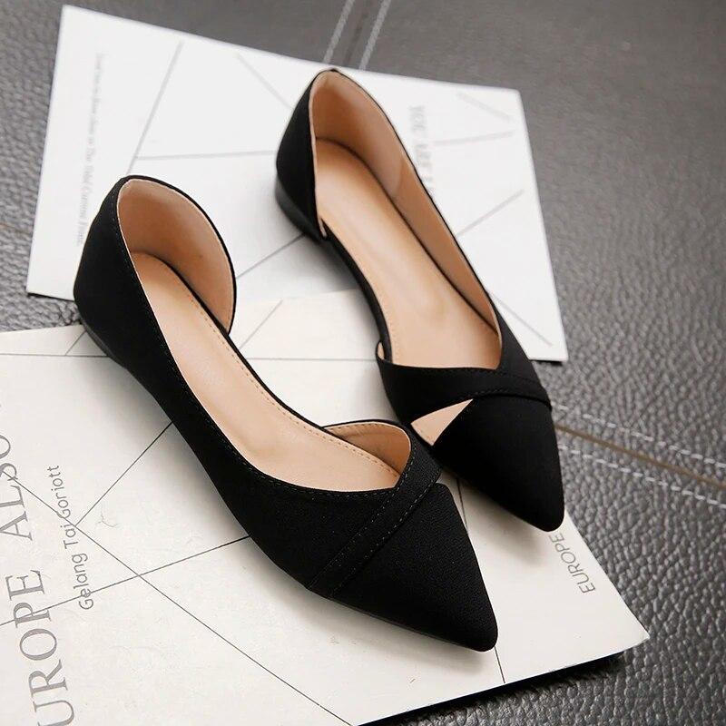 Comfortable and Versatile Pointed Toe Shallow Black Suede Work Shoes Soft-soled Loafers Office Flat-soled Women's Shoes