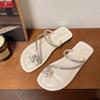Flat-bottomed French set of toe small cool slippers women's 2025 new summer soft-soled skirt with rhinestones beautiful seaside sandals