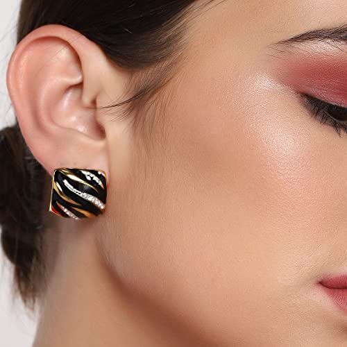 Позолоченные дизайнерские серьги-гвоздики квадратной формы Estele с черной эмалью для женщин