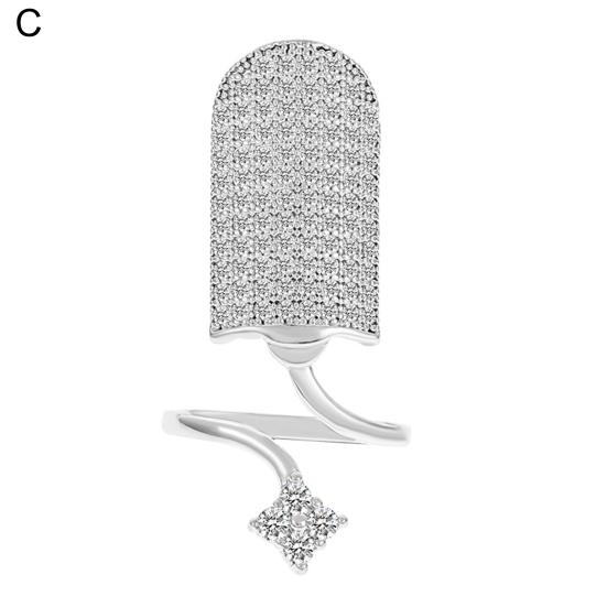 Кольцо для ногтей, полое блестящее кольцо со стразами, инкрустированное сверкающими регулируемыми отверстиями, геометрическое маникюрное кольцо для женщин