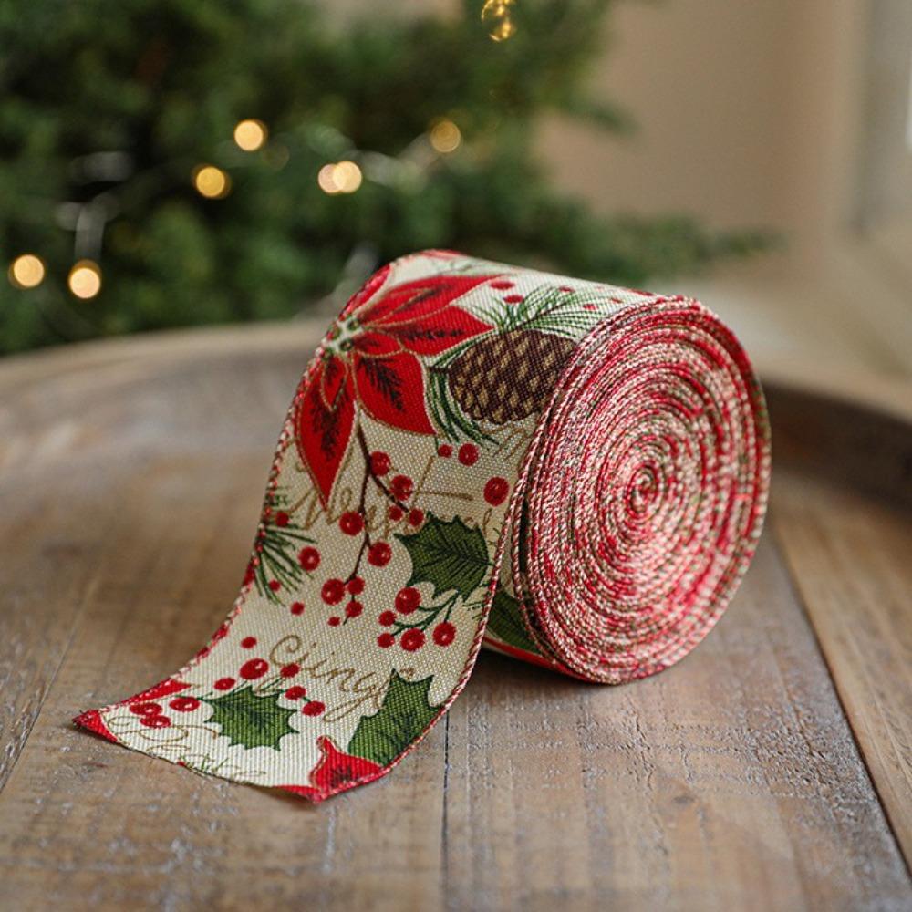 2M/Roll Gift Wrap Ribbon Xmas Gift Box Packing Strap Linen Christmas Ribbon Gift Package