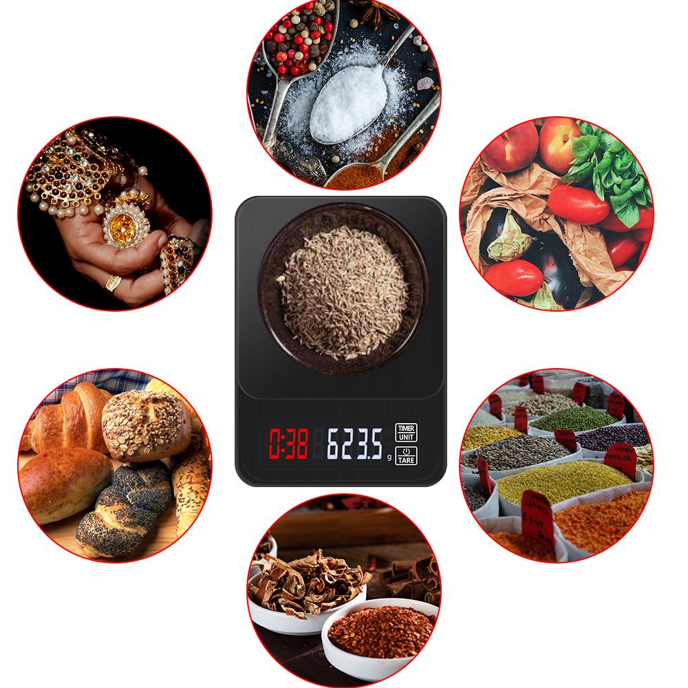 3 кг/0,1 г 10 кг/1 г Электронные весы для капельного кофе ЖК-цифровые весы Кухонные бытовые кофейные весы с таймером