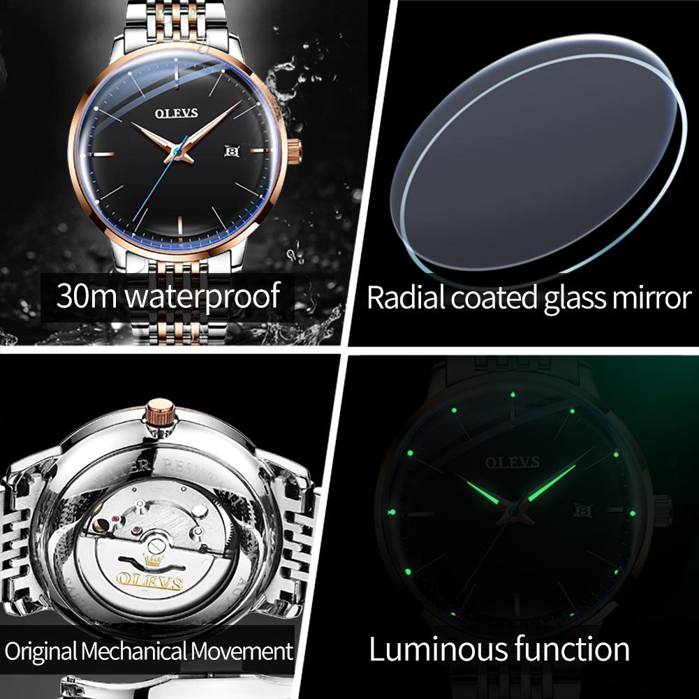 OLEVS Брендовые автоматические механические часы, модные водонепроницаемые мужские часы со стальным ремешком, мужские часы