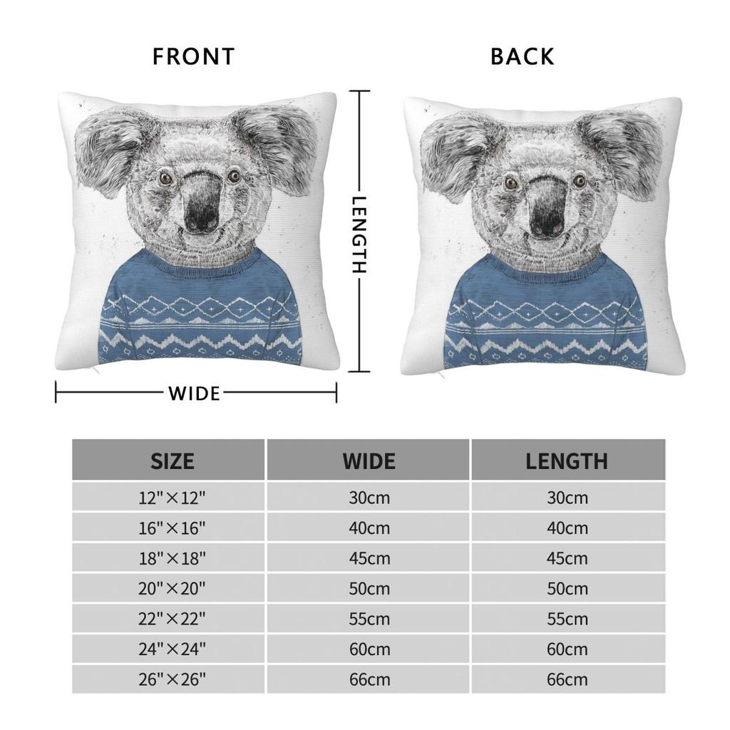 Winter Koala Humor Square Pillowcase Polyester Linen Velvet Creative Zip Decorative Sofa Seater Cushion Case