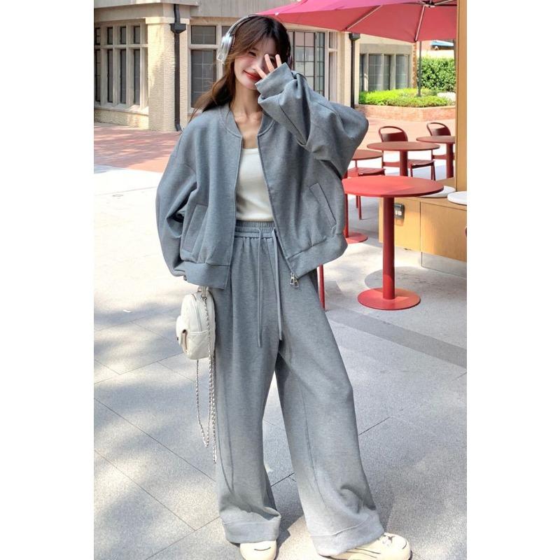 Ангоровый красный повседневный спортивный костюм-толстовка для женщин на осень новый стиль ленивый и тонкий для похудения из двух предметов