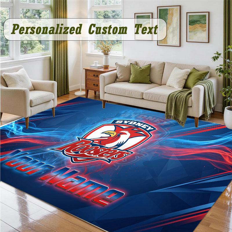 Crystal Velvet Square Rug Custom NameSydney Roosters Pattern Non Slip Home Floor Decor Rug