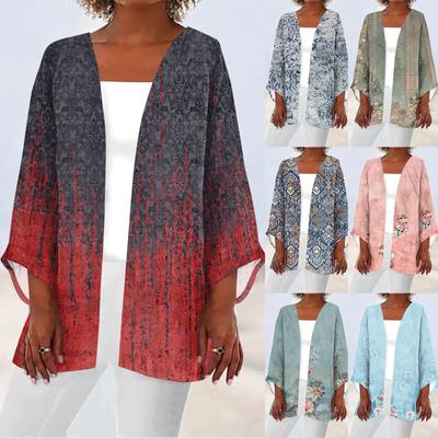 Женская повседневная модная легкая куртка средней длины с принтом в стиле ретро, ​​кардиган