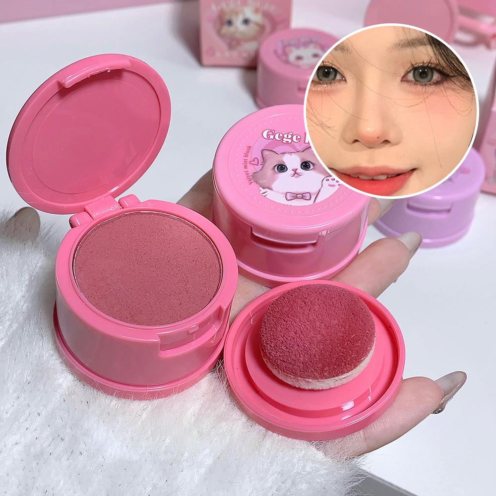 GEGE BEAR Air Cushion Blusher Powder, Cute Kitten Pink Cheek, with Mini Mirror Matte Waterproof Blush