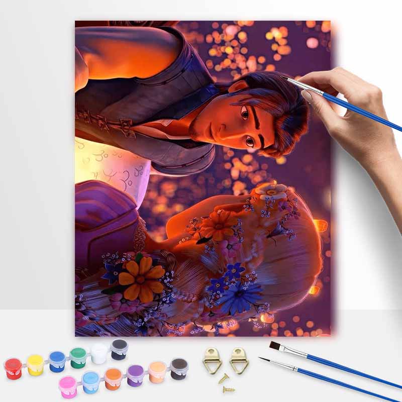 Disney oil painting handmade diy Rapunzel and Flynn lantern night romantic scene gifts home decorations