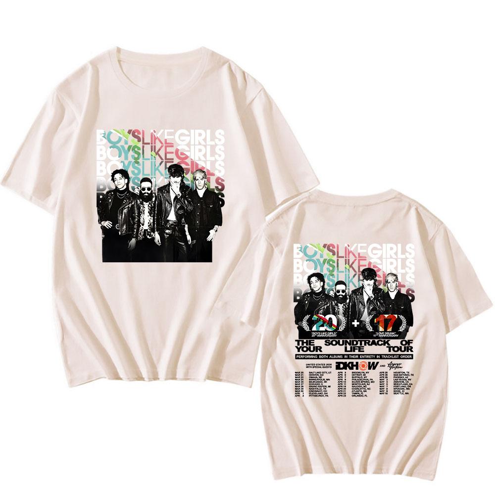BLG ТУР САУНДТРЕК ТВОЕЙ ЖИЗНИ Футболка BOYS LIKE GIRLS Футболки рок-группы Хлопковая футболка с коротким рукавом Свободная футболка Уличная одежда