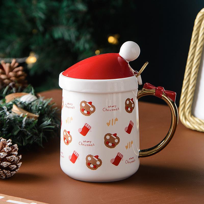 Luxury Christmas Mug Santa Ceramic Cup Bow Handle Creative Coffee Cup Cartoon Christmas