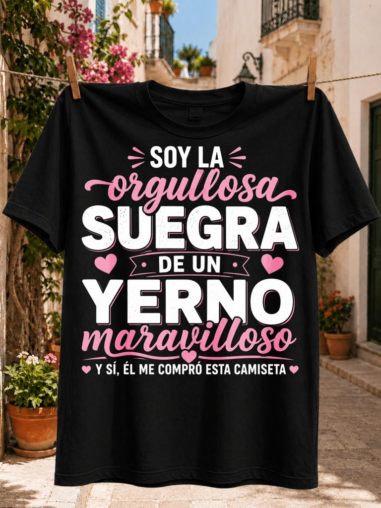 Proud Mother in Law of a Wonderful Son in Law Spanish Pink Hearts and Playful Family Quote Unisex Unisex All TShirt