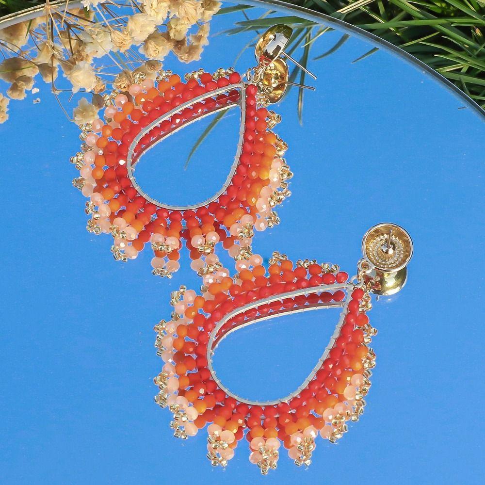 Bohemia Crystal Beaded Earrings Crystal Pendant Earrings Summer Party Jewelry Accessories