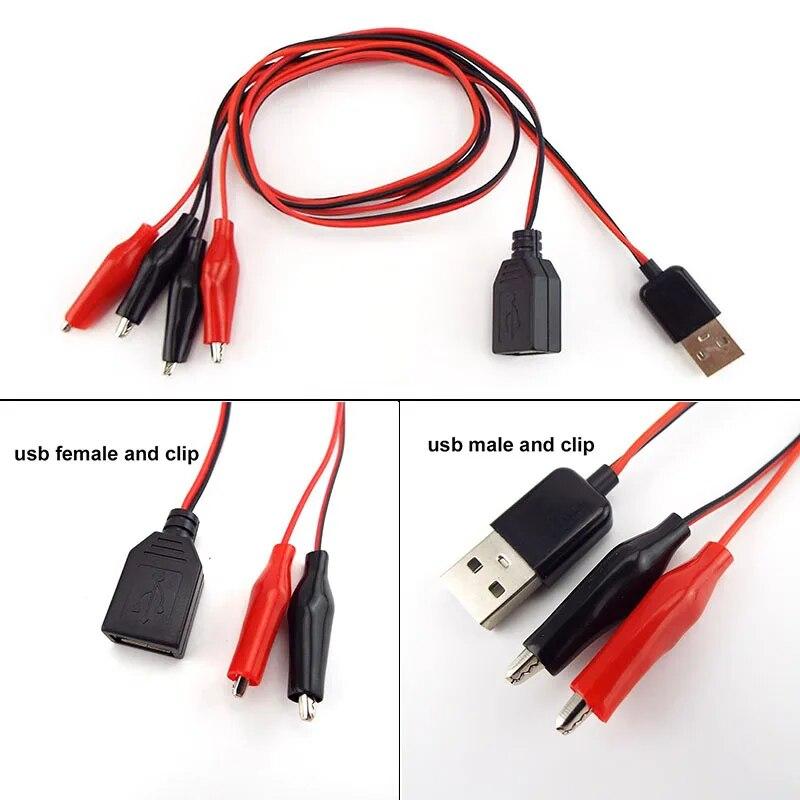 USB Alligator Clips Crocodile Wire Male Female To USB Tester Detector DC Voltage Ammeter Capacity Power Meter Monitor