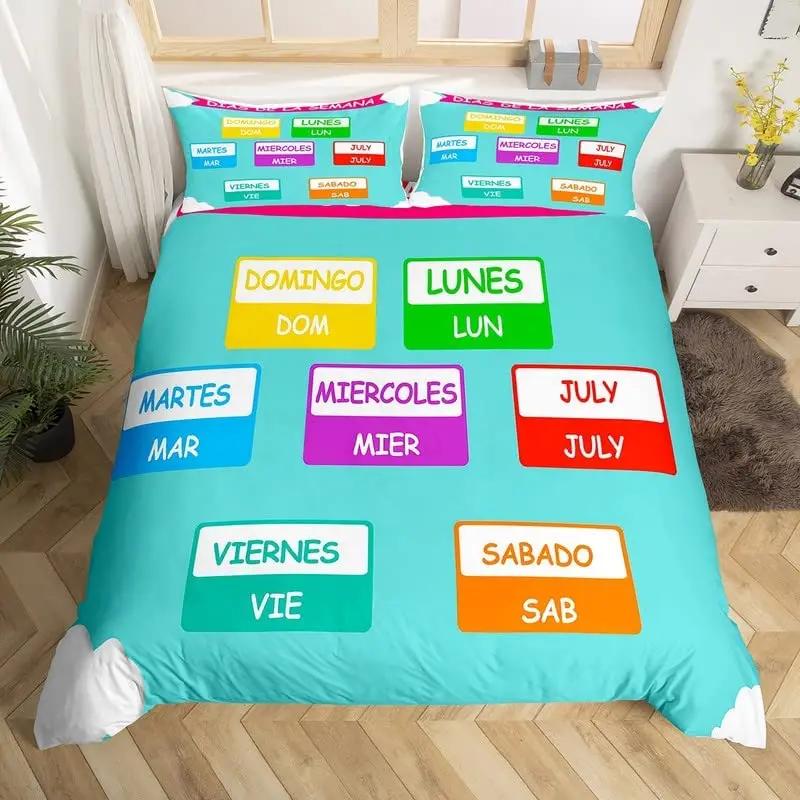 Comforter Cute Cartoon Animals Twin For Kids Boys English Alphabet Bedding Set Cute Monkey Colored Letters Comforter