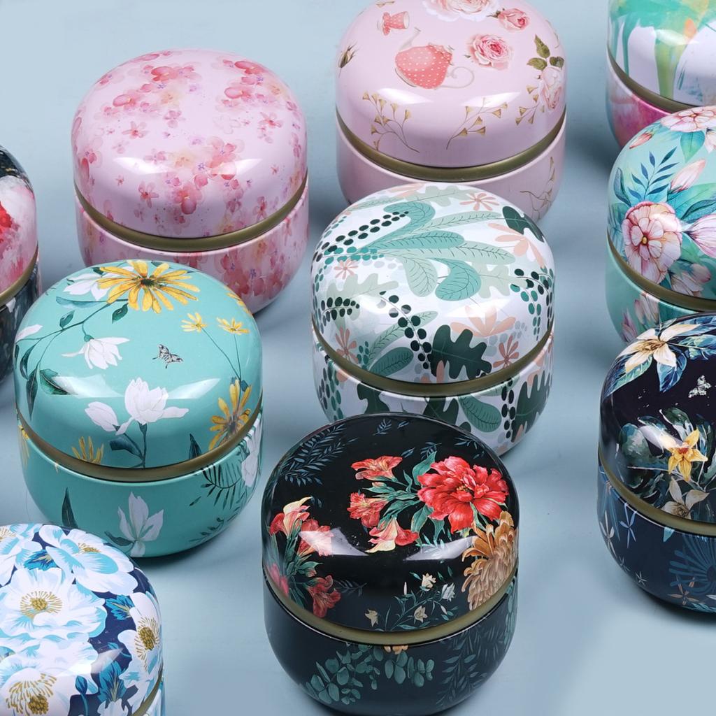 1Pc Floral Metal Storage Tin Multipurpose Canister for Candles Portable Party Favor Christmas Keepsake