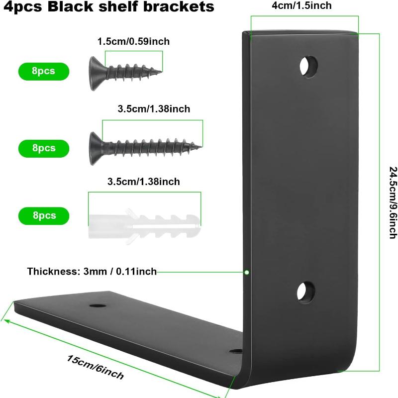 4 шт. Настенные кронштейны для полок, Металлические угловые кронштейны 90 градусов для настенных полок, Прочные опоры для полок, L-образный уголок (150x250мм)