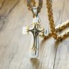 Vnox Cross Necklace For Men Byzantine Gold Color Stainless Steel Chain Catholic Crucifix Pendant Male Punk Rock Ornaments