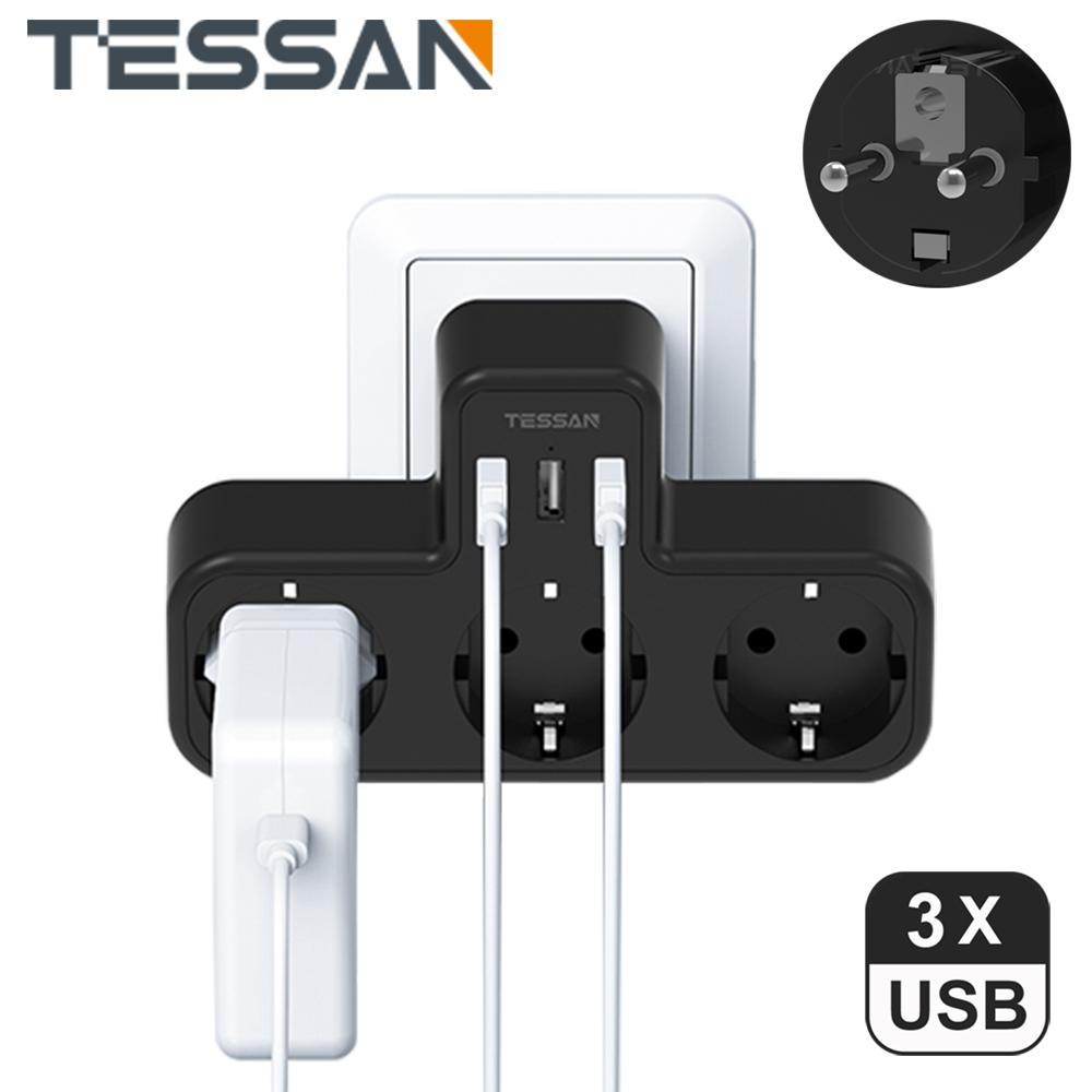 Tessan Сетевой фильтр с 3 розетками и 3 портами USB, электрический фильтр 6 в 1, сетевой фильтр для дома и офиса, совместимый с телефонами и ноутбуками